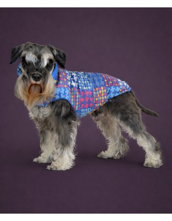 Тёплая попона для собачки (синяя с узором)